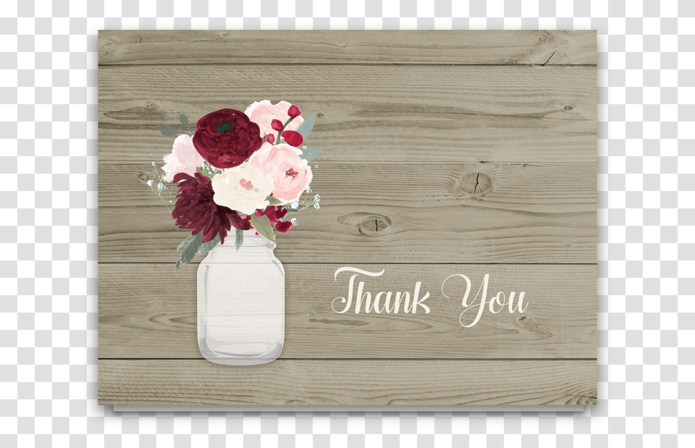 Rustic Mason Jar Burgundy Floral Thank You Cards Wedding Invites For Ceremony Only, Plant, Flower, Blossom, Wood Transparent Png