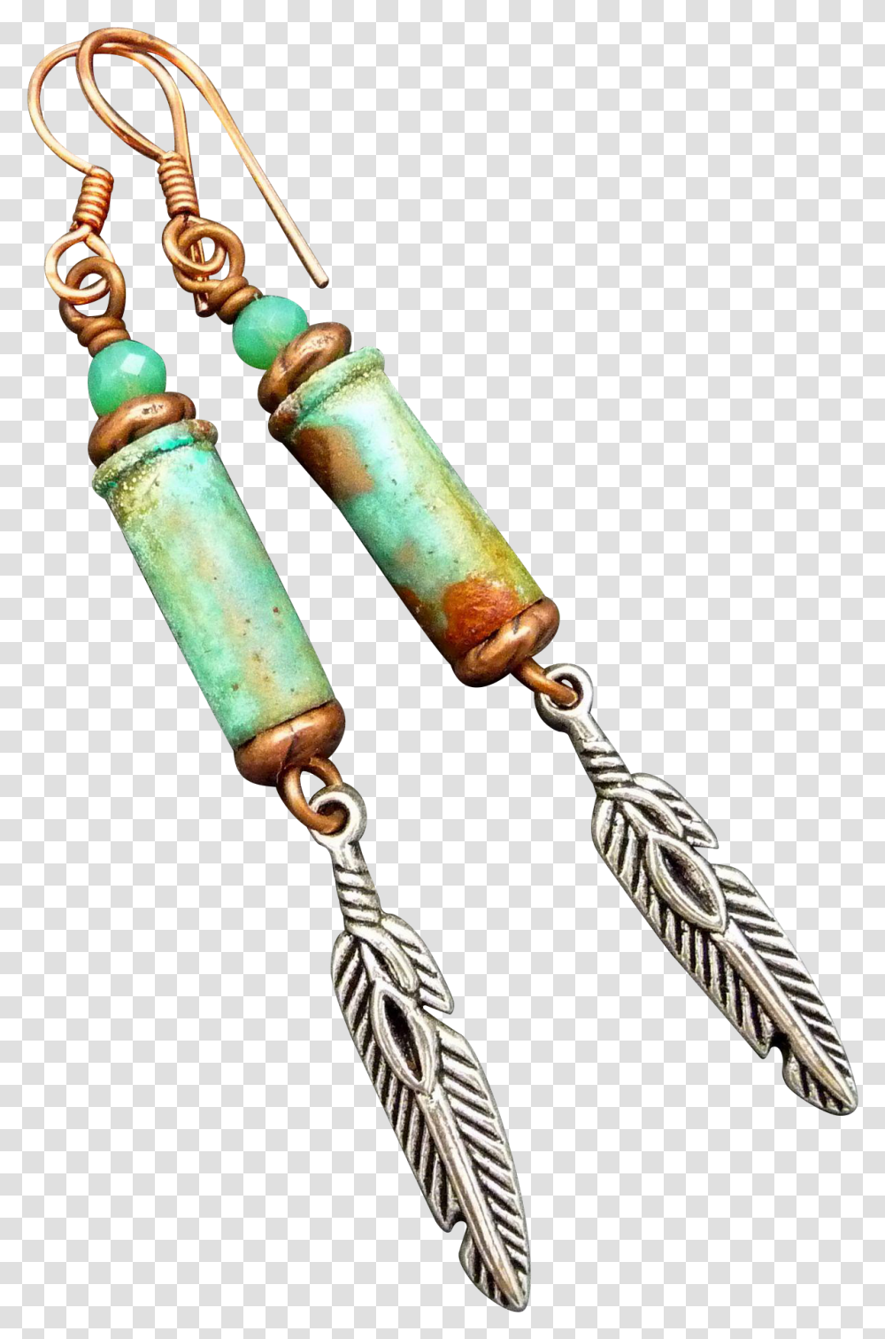 Rustic Patina Bullet Shell Earrings With Silver Feather Earrings, Accessories, Accessory, Jewelry, Bronze Transparent Png