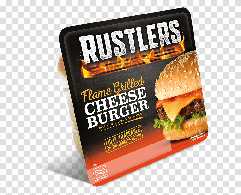 Rustlers Flame Grilled Cheeseburger Bun, Food, Advertisement, Poster, Flyer Transparent Png