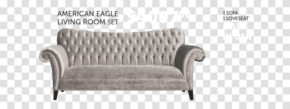 S American Eagle Silver Tufted Sofa And Loveseat Classic American Sofa Design, Couch, Furniture, Chair Transparent Png