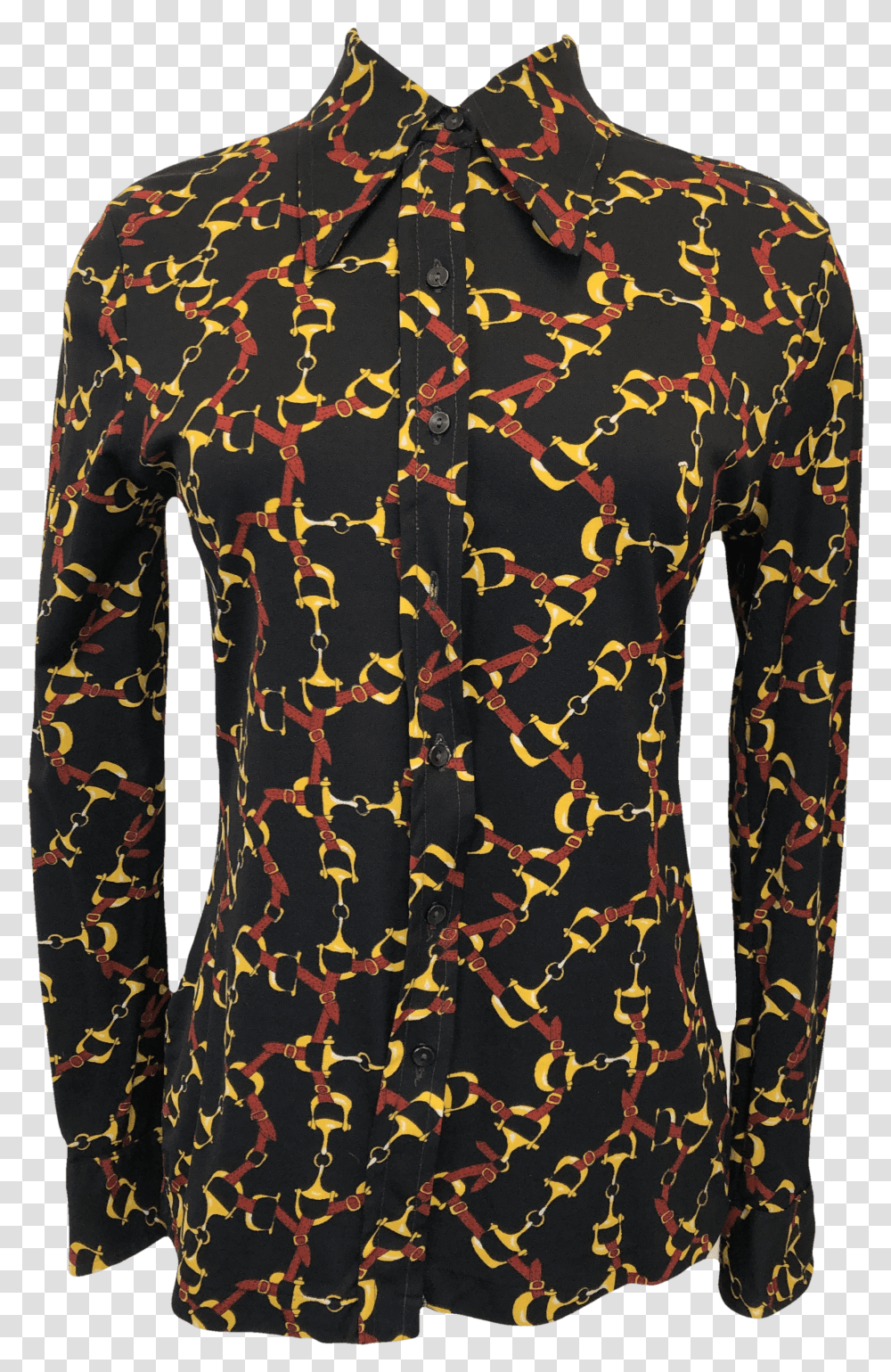 S Black Yellow And Red Equestrian Print Button, Sleeve, Apparel, Long Sleeve Transparent Png