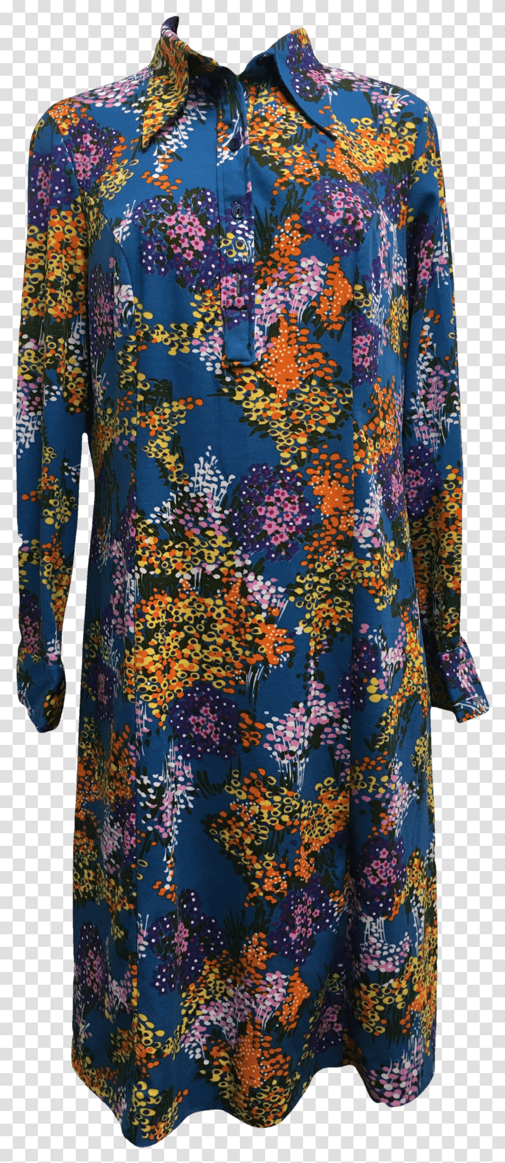 S Blue And Multicolor Floral Print Collared Midi Day Dress, Apparel, Robe, Fashion Transparent Png