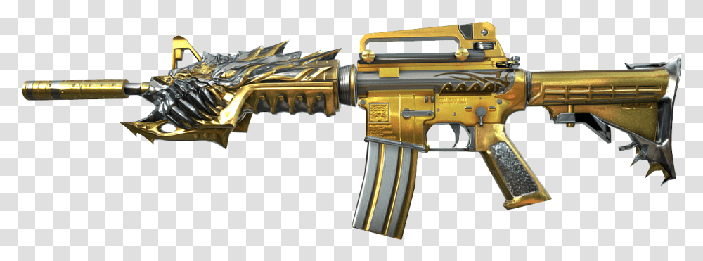 S Golden Coil M4 Carbine, Gun, Weapon, Weaponry, Rifle Transparent Png