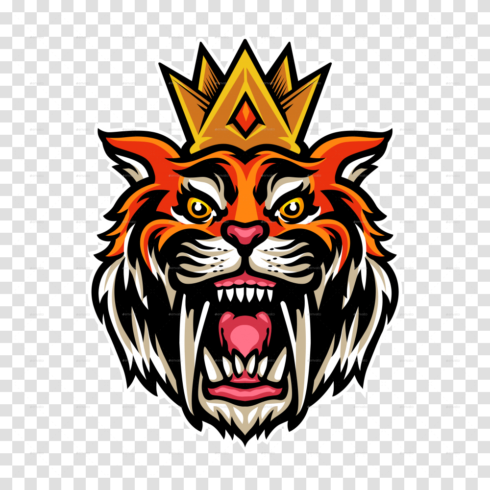 Sabertooth Head With A Crown Illustration, Teeth, Mouth, Lip Transparent Png