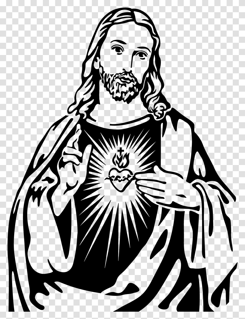 Sacred Heart Of Jesus Clip Art, Silhouette, Animal, Hoodie, Sweater Transparent Png