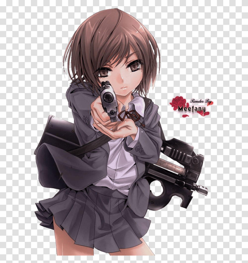 Sad Anime Girl Gun Anime Girl Holding Gun, Manga, Comics, Book, Person Transparent Png