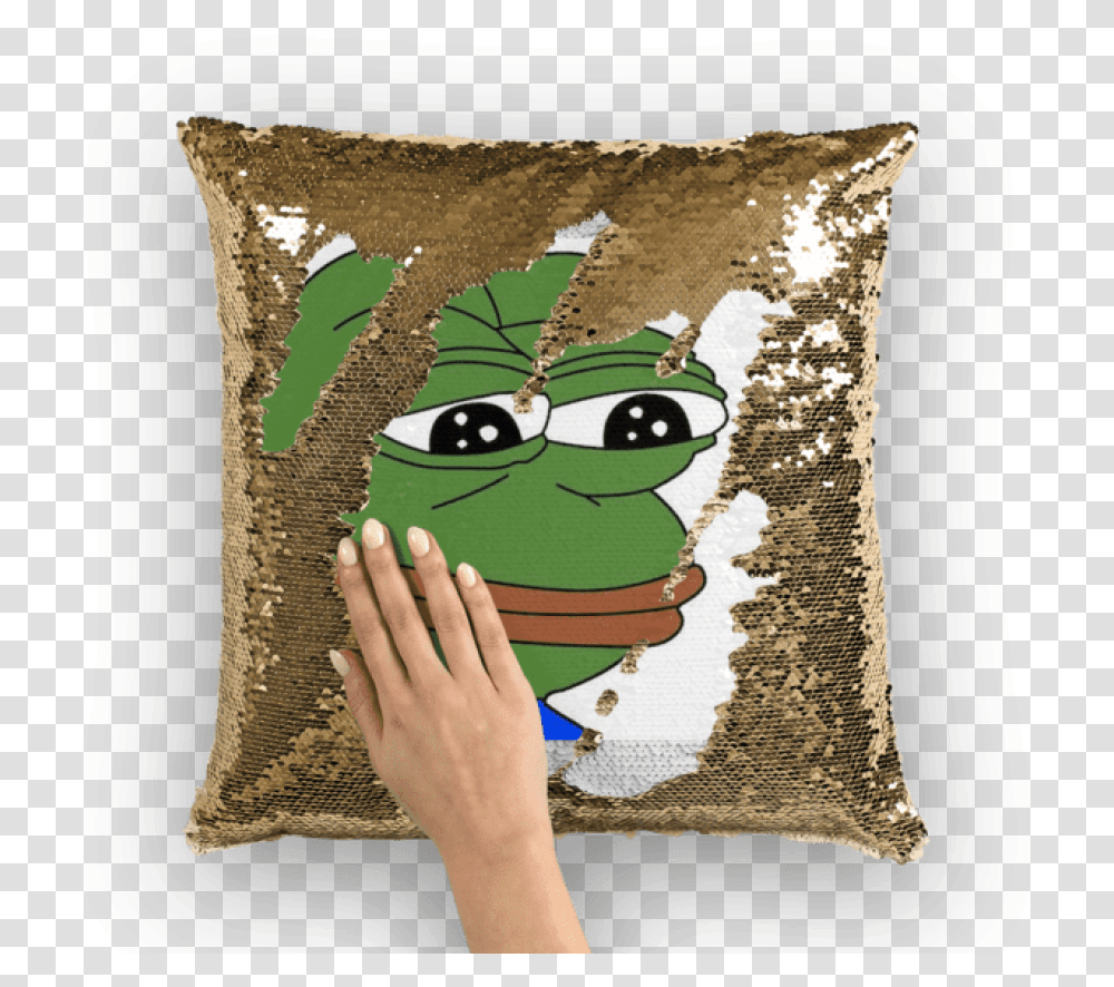 Sad Frog Square Sticker Sequin Pillow, Cushion, Cat, Pet, Mammal Transparent Png