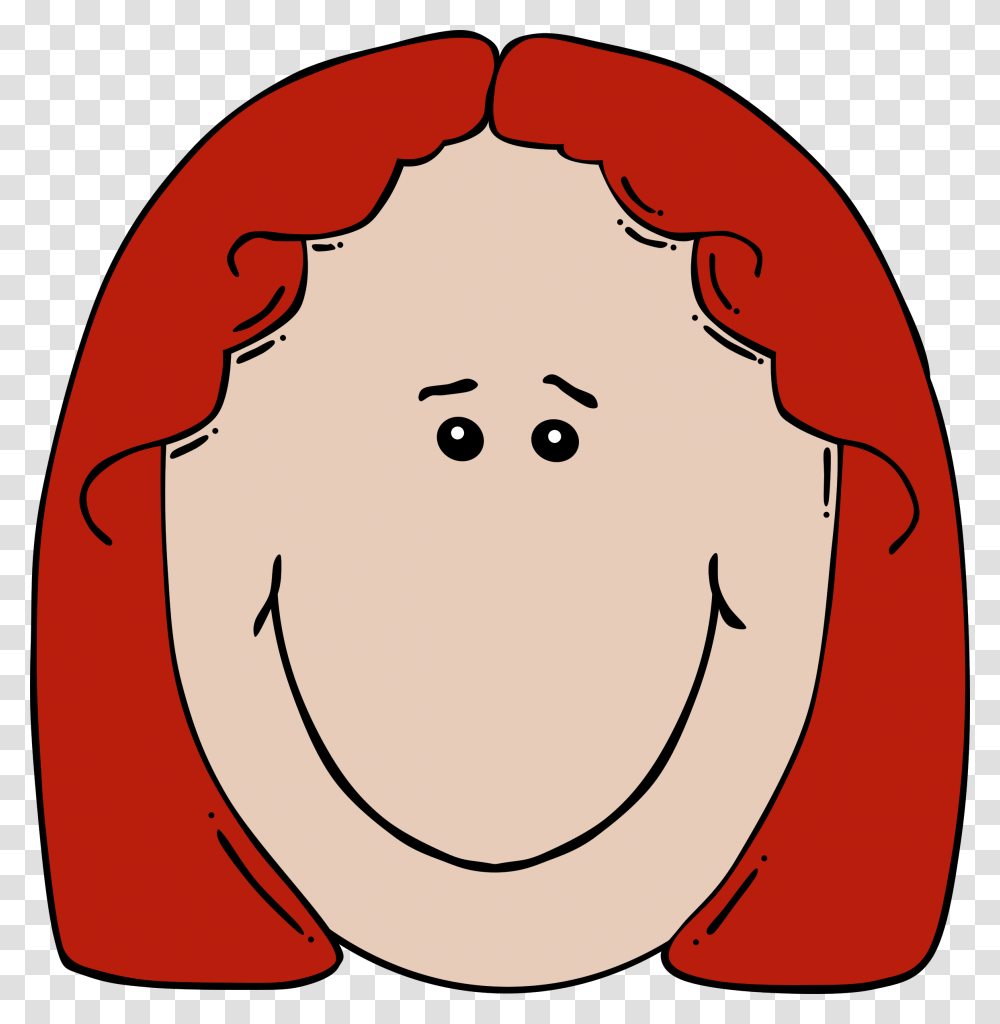 Sad Girl Red Hair Clip Art Happy Face Person Cartoon, Label, Text, Sticker, Heart Transparent Png