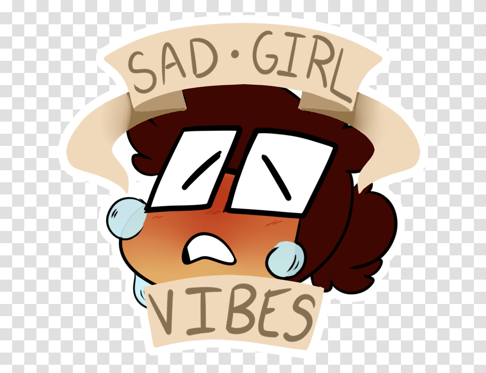 Sad Girl Vibes Sticker Design Cartoon, Helmet, Apparel, Vehicle Transparent Png