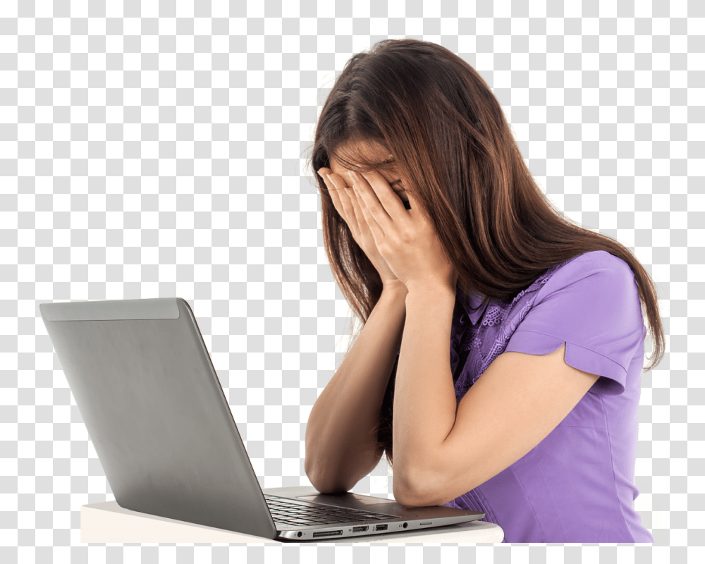Sad Girl With Laptop Image, Person, Human, Pc, Computer Transparent Png