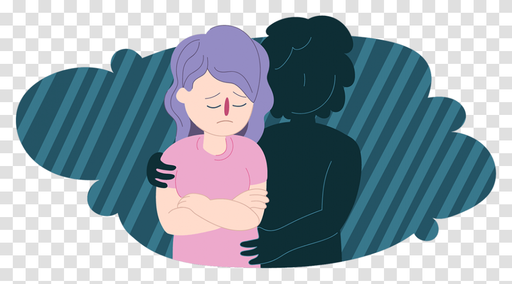 Sad Woman In Dark Cloud Being Comforted By Invisible Dealing With Abuse And Finding Help, Person, Female, Face, Hug Transparent Png