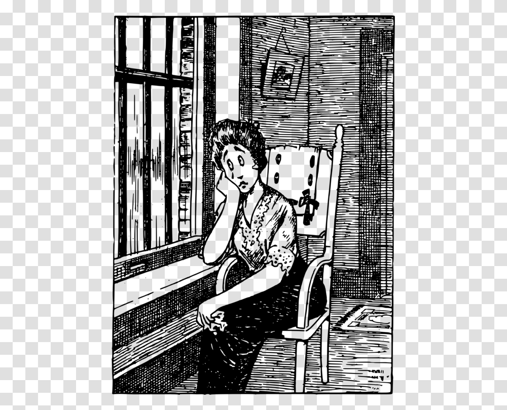 Sad Woman Looking Out The Window Cartoon, Gray, World Of Warcraft Transparent Png