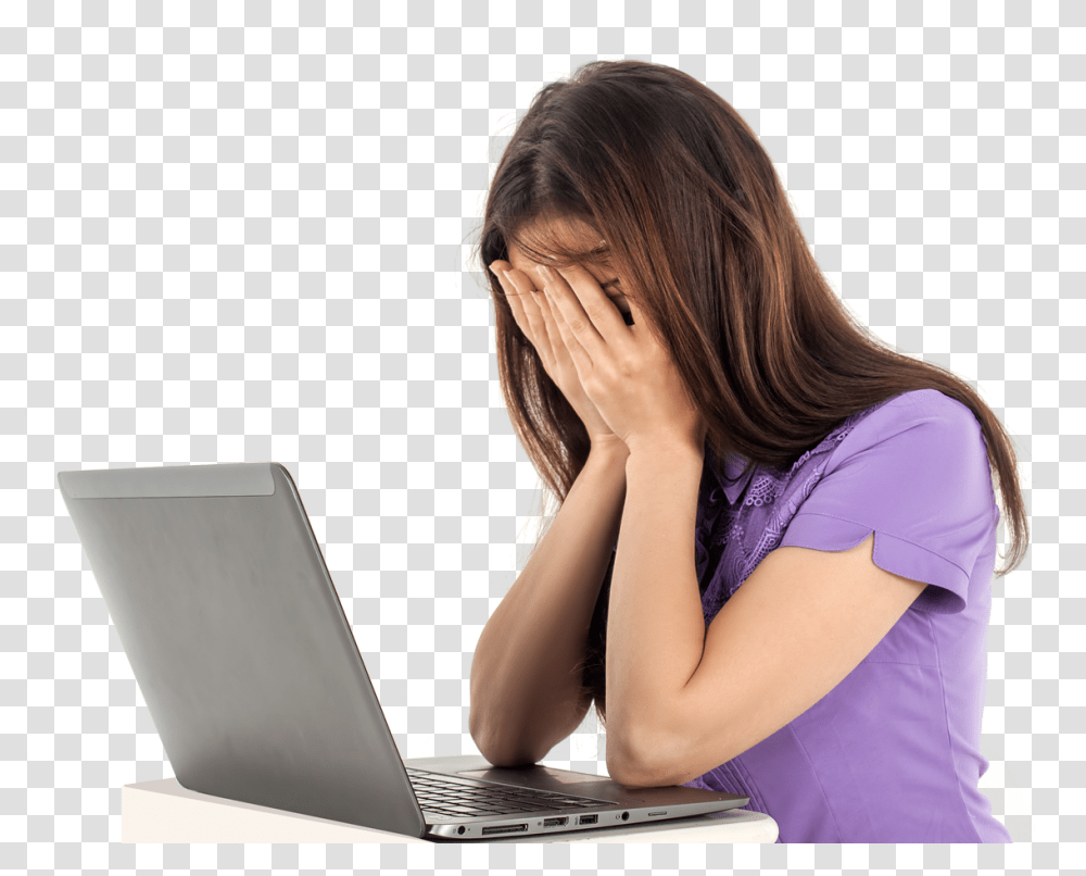 Sad Woman Sad Girl On Laptop, Pc, Computer, Electronics, Person Transparent Png