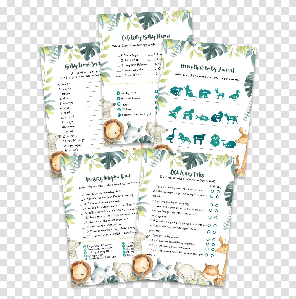 Safari Animals Baby Shower Game Pack Paper, Flyer, Poster, Advertisement, Brochure Transparent Png