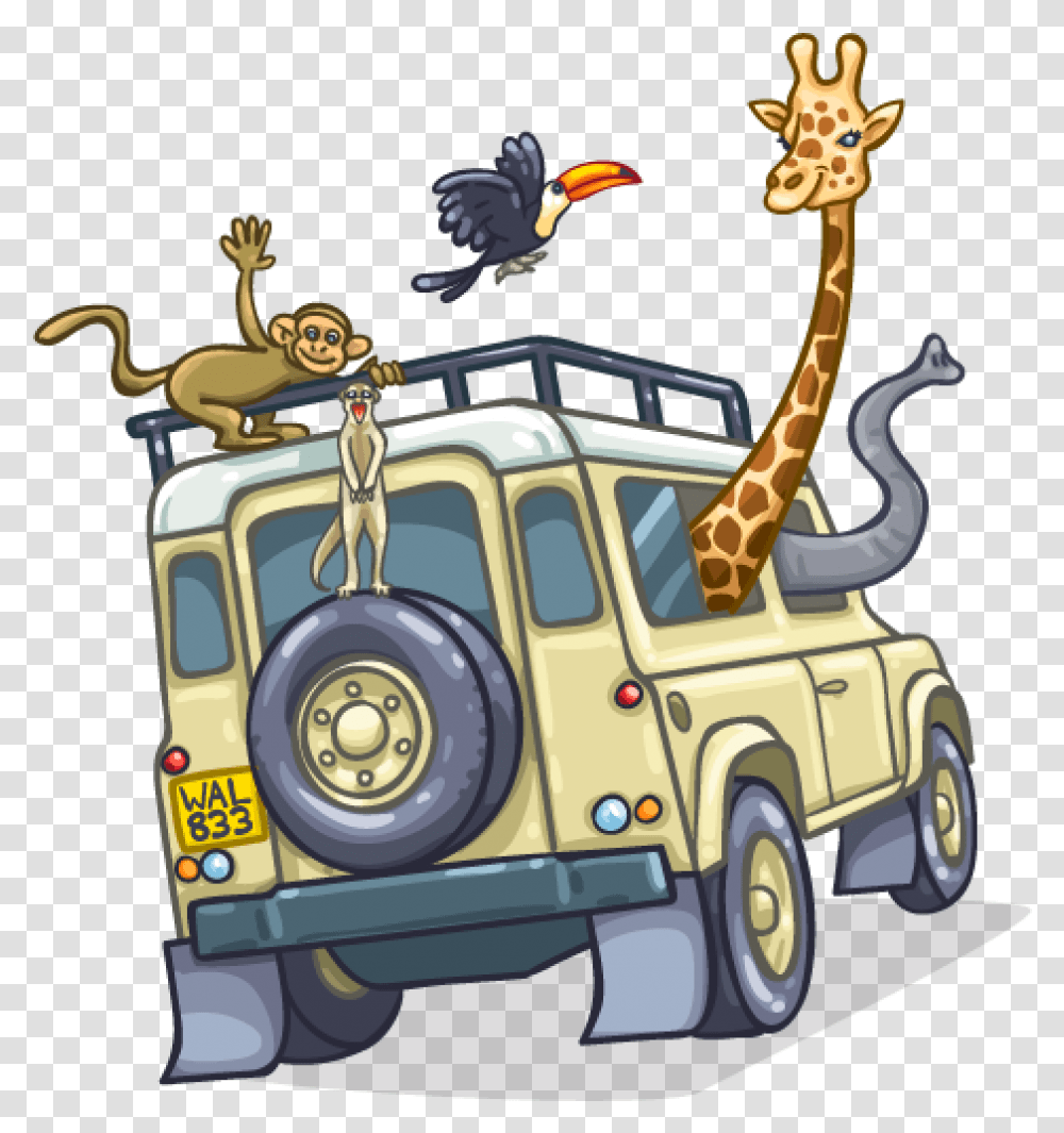 Safari Car With Animals Jungle Safari Jeep Cartoon, Fire Truck, Vehicle, Transportation, Wheel Transparent Png