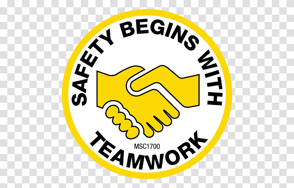 Safety Begins With Teamwork Hard Hat Emblem Circle, Hand, Handshake, Label Transparent Png