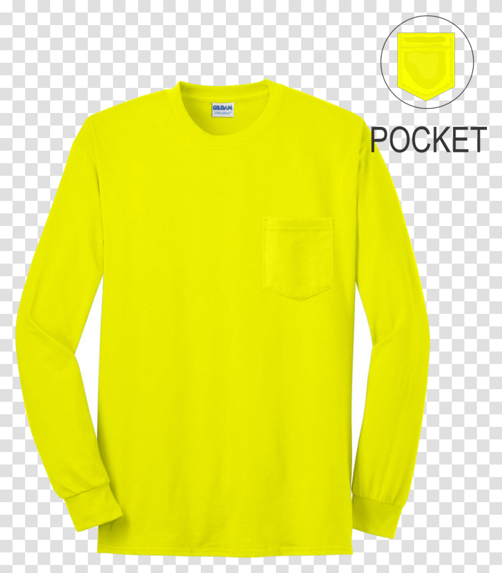 Safety Green Long Sleeve Pocket T Shirt Front Long Sleeved T Shirt, Apparel, Hoodie Transparent Png