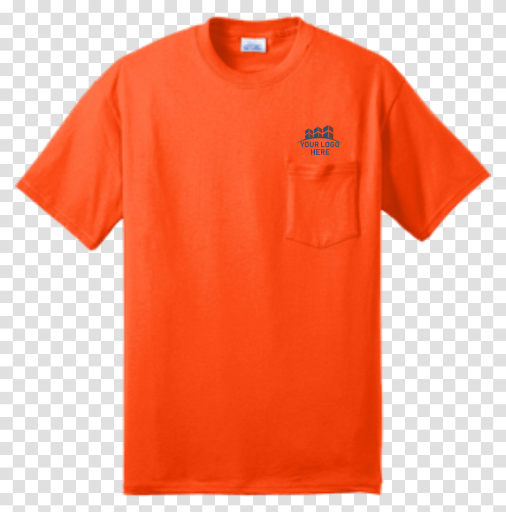 Safety Orange Short Sleeve Pocket T Shirt Front With, Apparel, T-Shirt Transparent Png