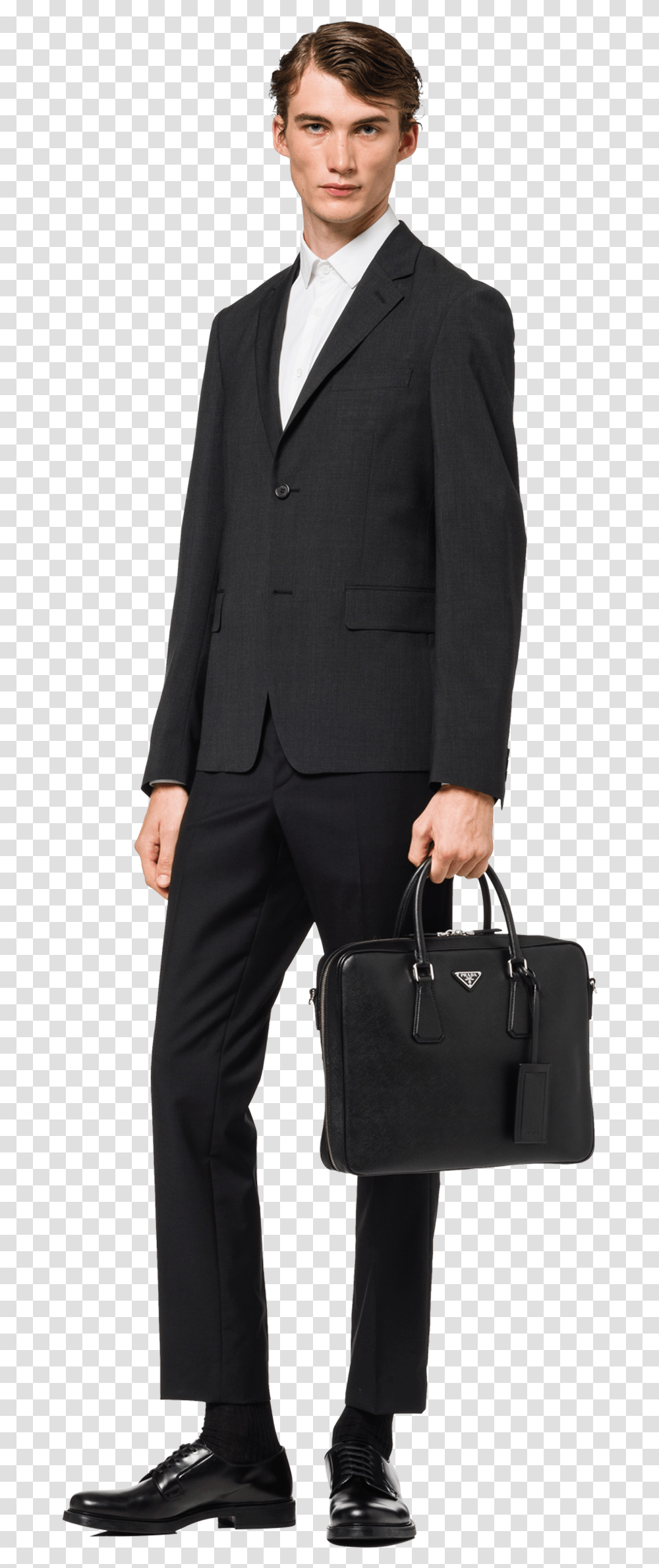 Saffiano Leather Briefcase Prada Briefcase Wearing, Apparel, Suit, Overcoat Transparent Png