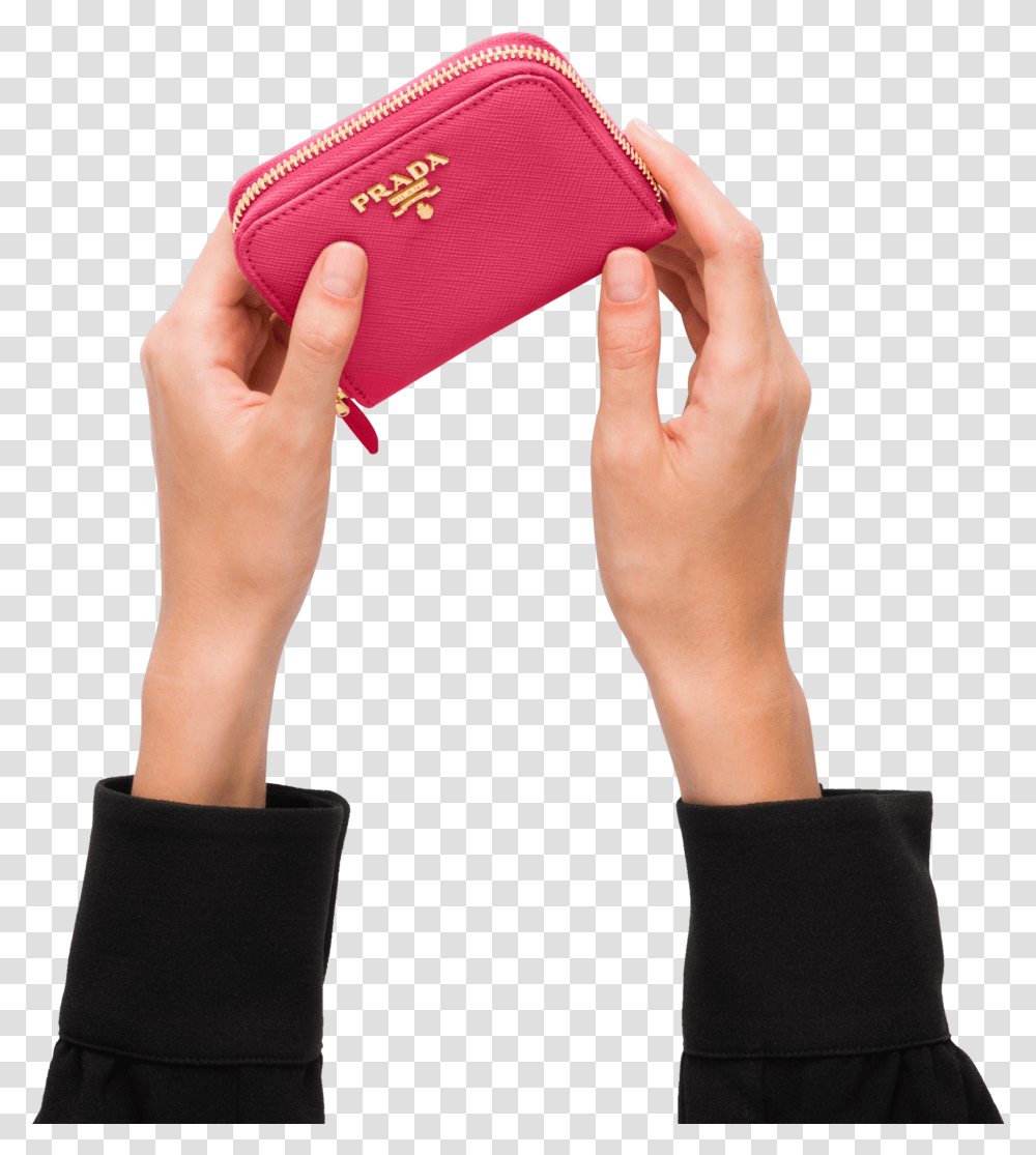 Saffiano Leather Coin Purse Prada Saffiano Leather Coin Purse, Person, Human, Hand, Phone Transparent Png