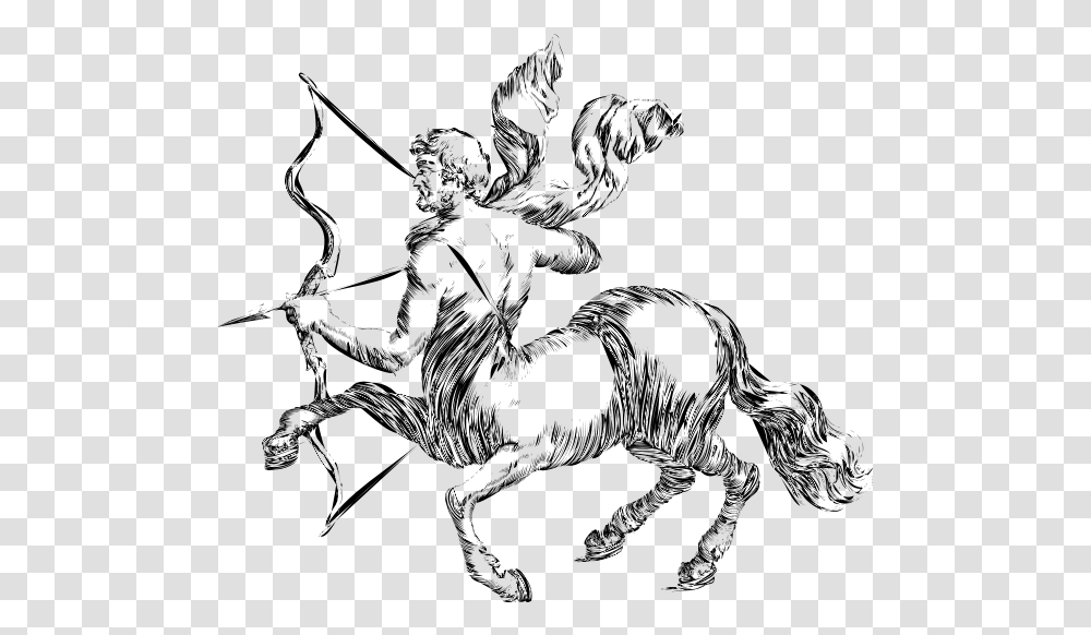 Saggitarius Man Black And White Pencil Drawing Sagittarius Centaur, Gray, World Of Warcraft Transparent Png