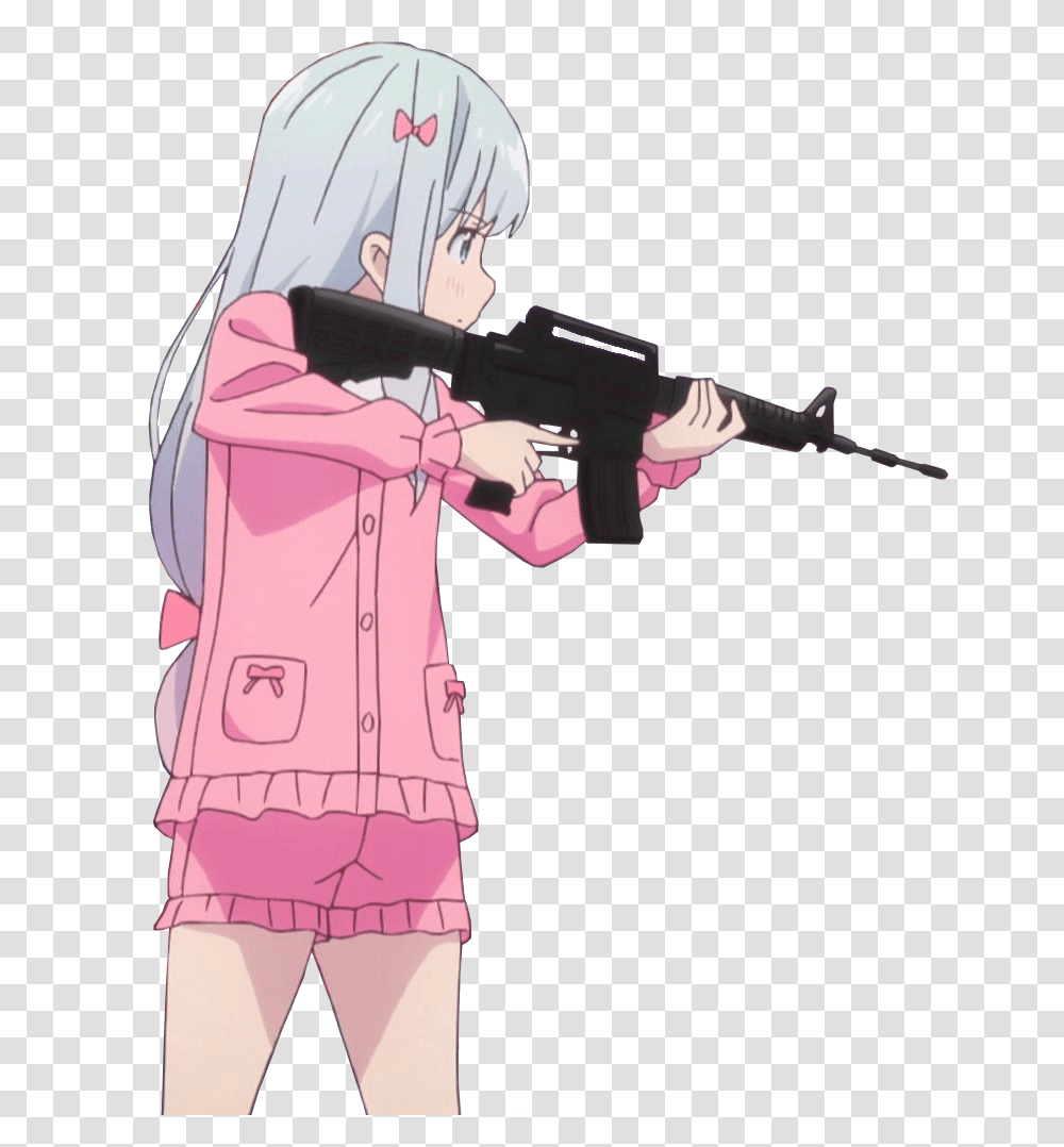 Sagiri From Eromanga Sensei Background I Anime Girl With Gun Meme, Book, Person, Comics, Video Gaming Transparent Png