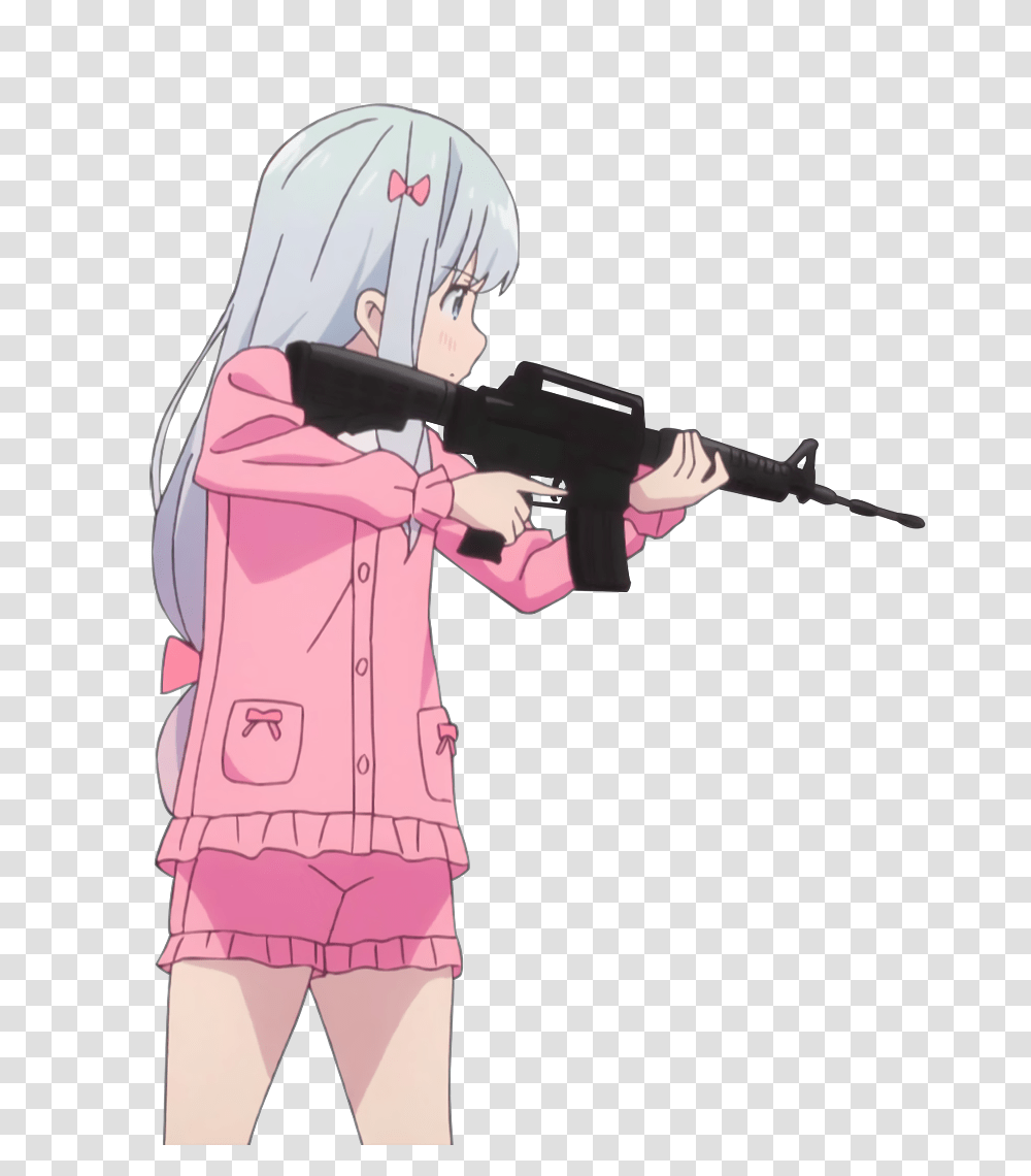 Sagiri From Eromanga Sensei Background I Anime Girl With Gun Meme, Weapon, Person, Human, Clothing Transparent Png