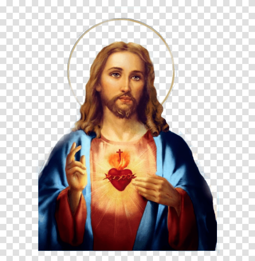 Sagrado Corazon De Jesus Jesus Full Screen Hd, Person, Human, Painting Transparent Png
