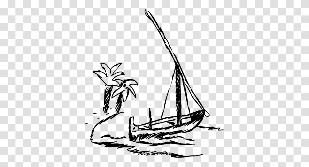 Sailboat Beached On A Tropical Island Royalty Free Vector Clip Art, Silhouette, Watercraft, Vehicle, Transportation Transparent Png