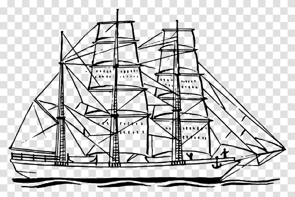 Sailing Ship Black And White Boat, Gray, World Of Warcraft Transparent Png