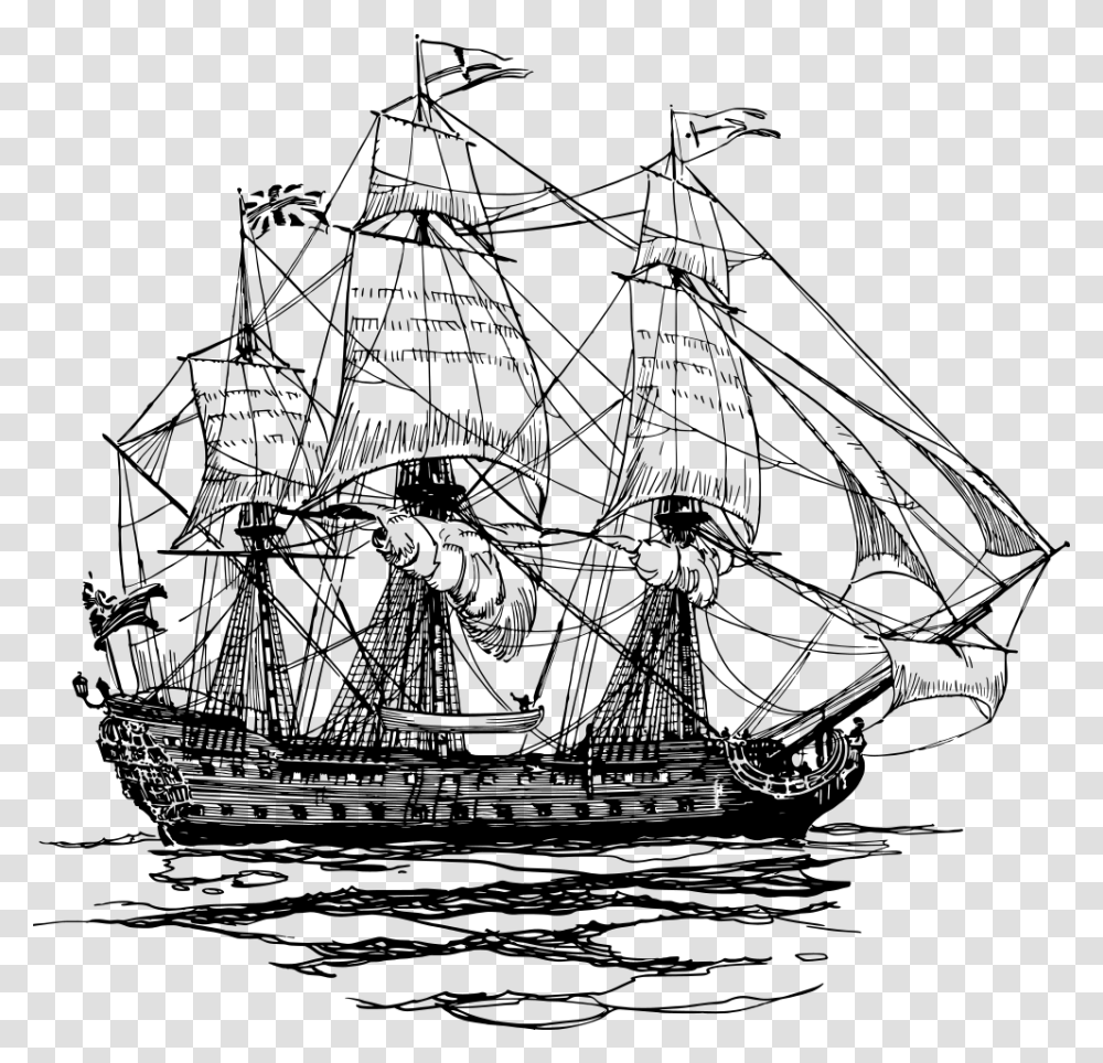 Sailing Ship Black And White Pirate Ship, Gray, World Of Warcraft Transparent Png