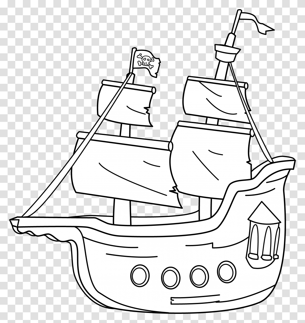 Sailing Ship Pirate Boat Clipart Black And White, Drawing, Outdoors, Water, Steamer Transparent Png