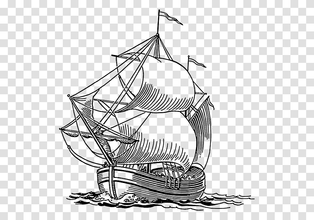 Sailing Ship Pirate Ocean Ship On Ocean Clipart Black And White, Drawing, Architecture, Building, Modern Art Transparent Png