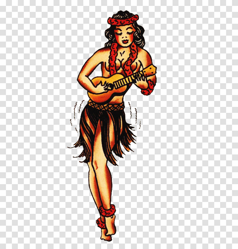 Sailor Jerry Tattoo Hula Girl, Leisure Activities, Guitar, Musical Instrument, Person Transparent Png