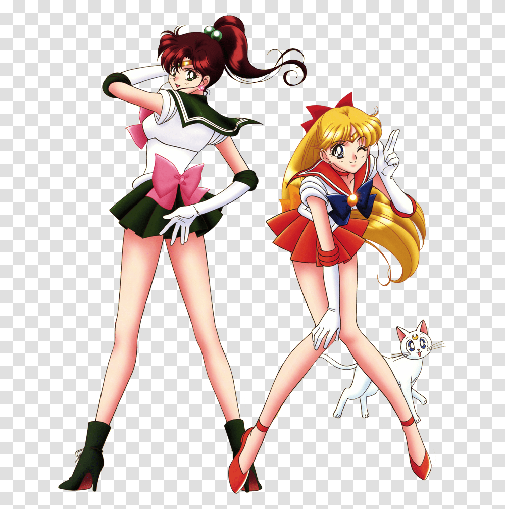 Sailor Jupiter And Sailor Venus, Comics, Book, Manga, Person Transparent Png