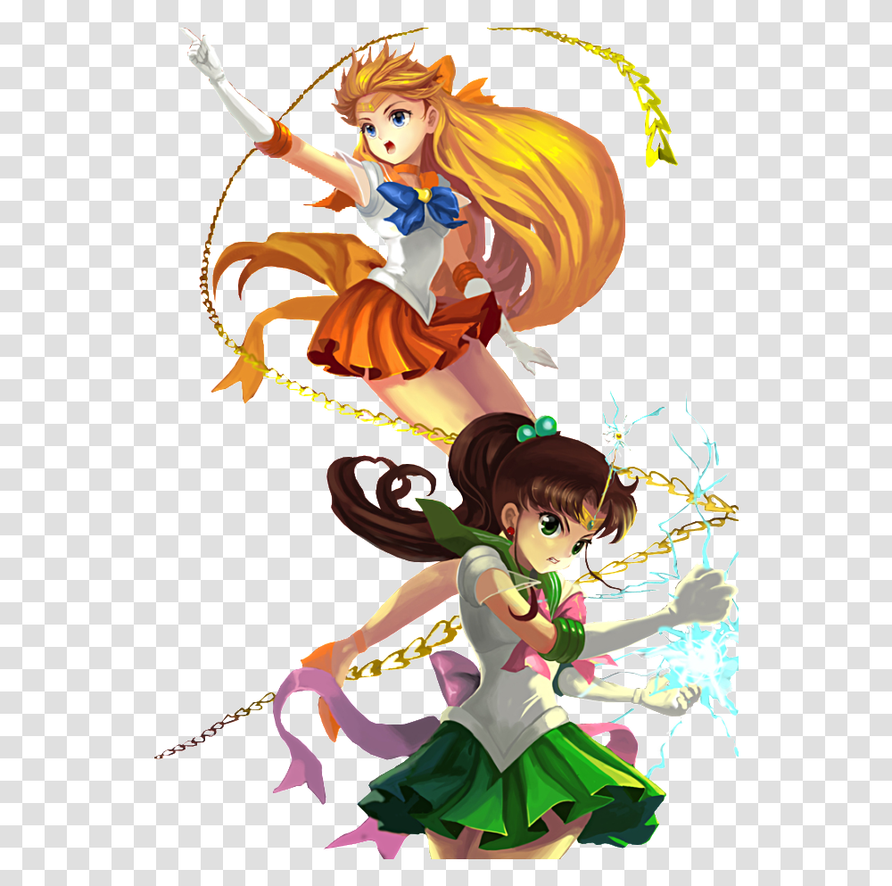 Sailor Jupiter And Venus Download Cartoon, Person, Floral Design, Pattern Transparent Png