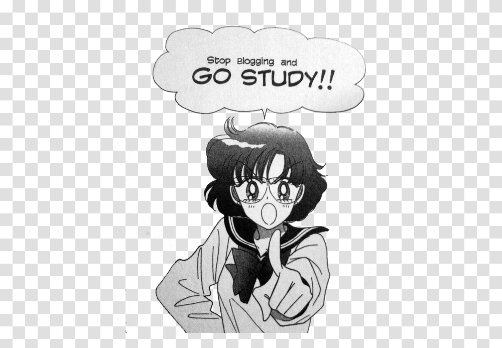 Sailor Mercury Go Study, Comics, Book, Manga, Person Transparent Png