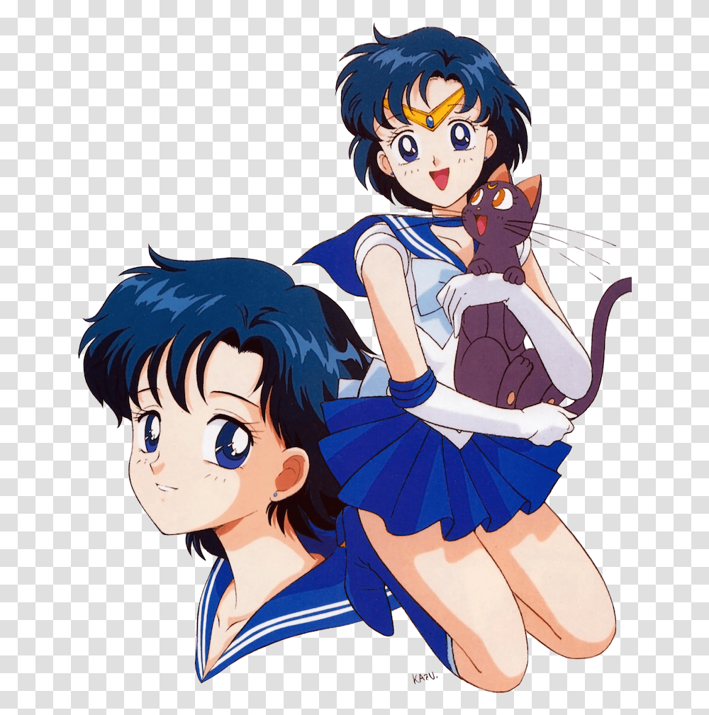 Sailor Mercury Sailor Mercury And Luna, Manga, Comics, Book, Person Transparent Png