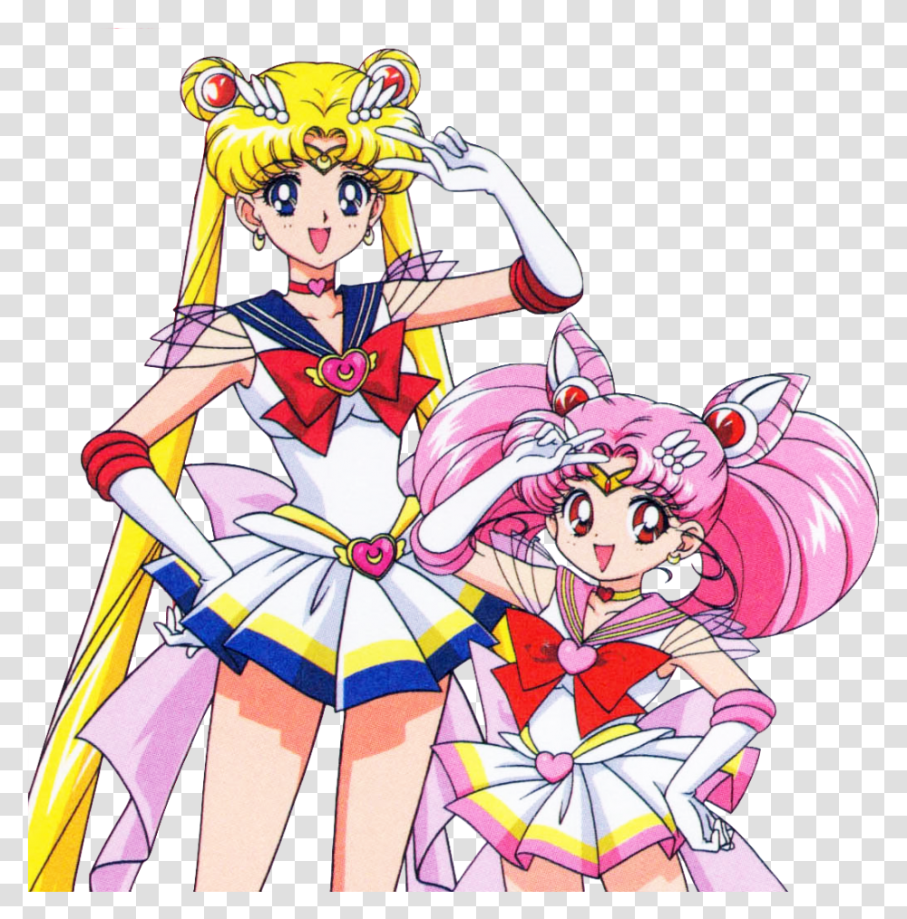 Sailor Moon And Sailor Chibi Moon, Comics, Book, Manga, Person Transparent Png