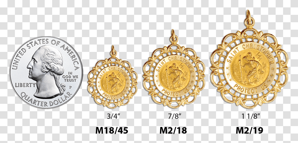 Saint Christopher Medallion In Filigree Frame Earrings, Gold, Person, Human, Accessories Transparent Png