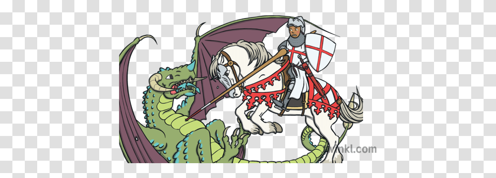 Saint George Fighting The Dragon Ver 1 Mythical Creature, Person, Human, Knight, Helmet Transparent Png