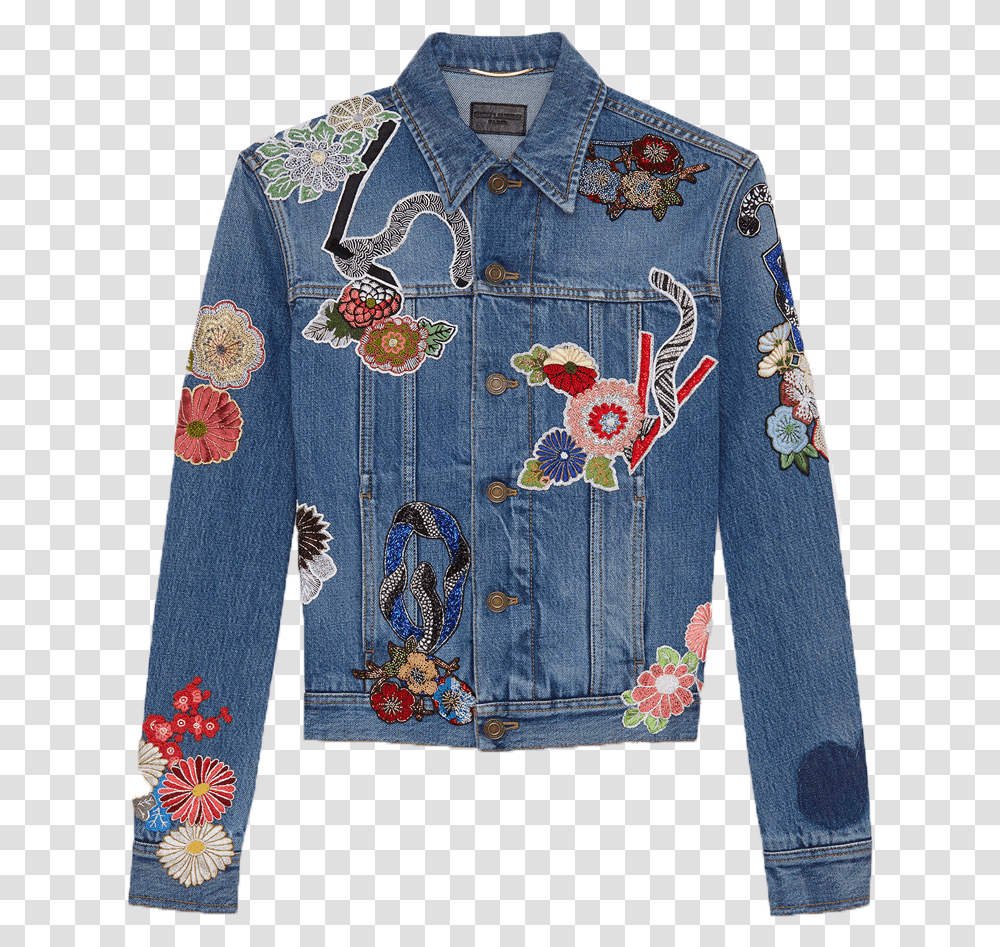 Saint Laurent Embroidered Denim Jacket, Apparel, Pants, Jeans Transparent Png