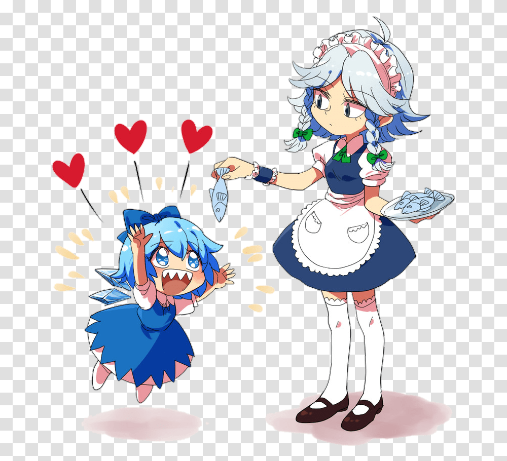 Sakuya Giving Cirno The Fishe, Person, Plant Transparent Png