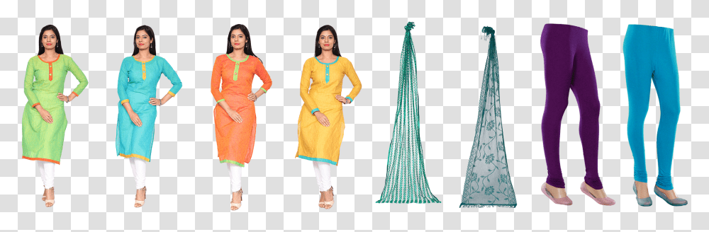 Salad 4 Readymade Cotton Kurtis With Assorted 2 Leggings Costume, Person, Sleeve, Long Sleeve Transparent Png