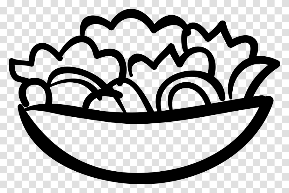 Salad Bowl Hand Drawn Food Salad Black And White, Stencil, Frying Pan Transparent Png
