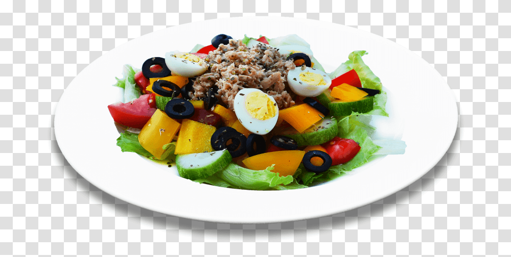 Salad With Vegetables And Tuna Fruit Salad, Egg, Food, Plant, Dish Transparent Png