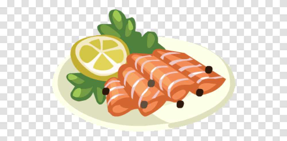 Salmon Clipart Smoked Sashimi Cartoon Lemon, Food, Hot Dog, Plant, Dish Transparent Png