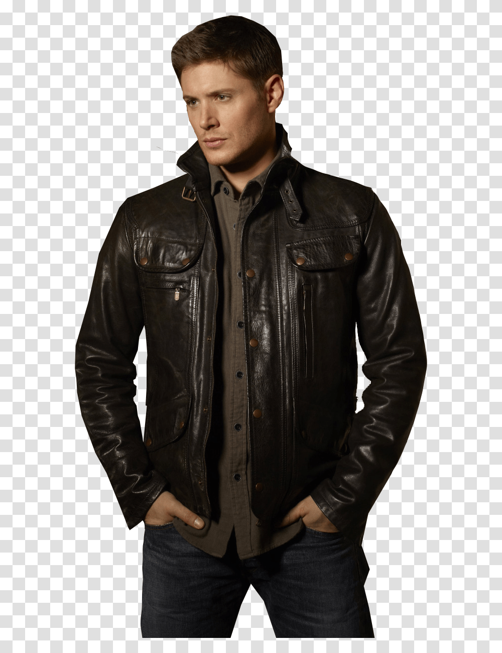 Sam And Dean Jensen Ackles Leather Jacket, Apparel, Coat, Person Transparent Png