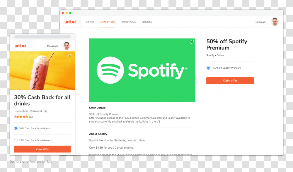 Sample Of Offers On Unibui Spotify, File, Webpage Transparent Png