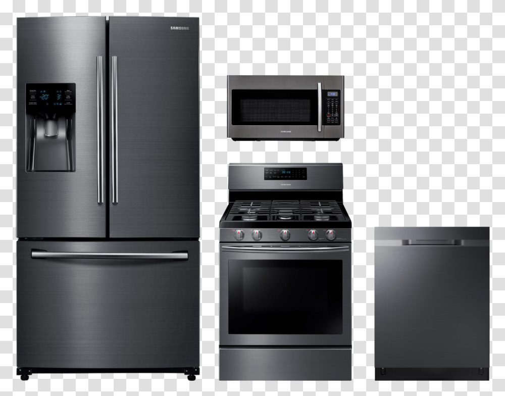 Samsung Black Stainless Steel Appliances, Refrigerator, Oven, Cooktop, Indoors Transparent Png